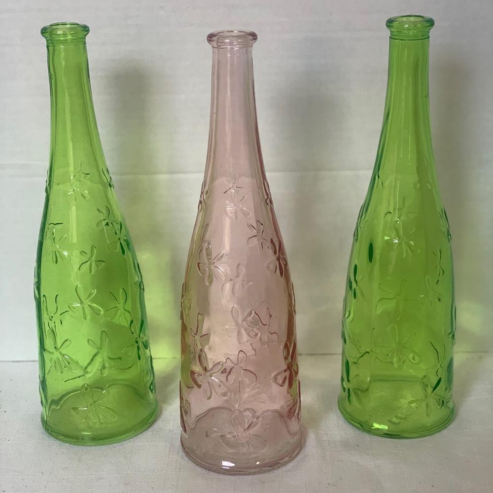 IKEA | Set of 3 | Emma Dafnas Floral Embossed Bottles/Vases.